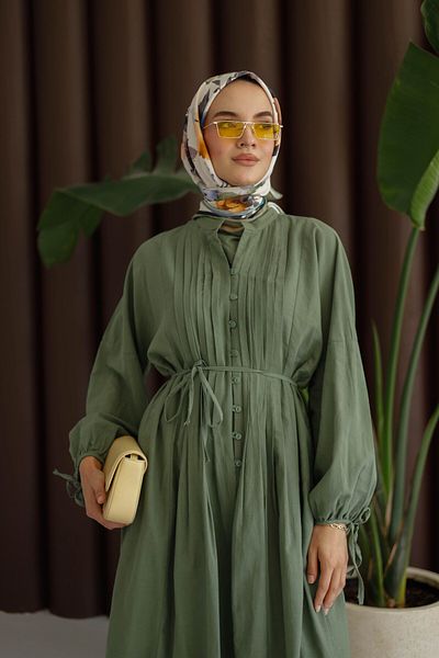MOONSC Ribbed Cotton Linen Dress with Lining