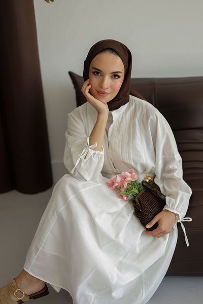 MOONSC Ribbed Cotton Linen Dress with Lining