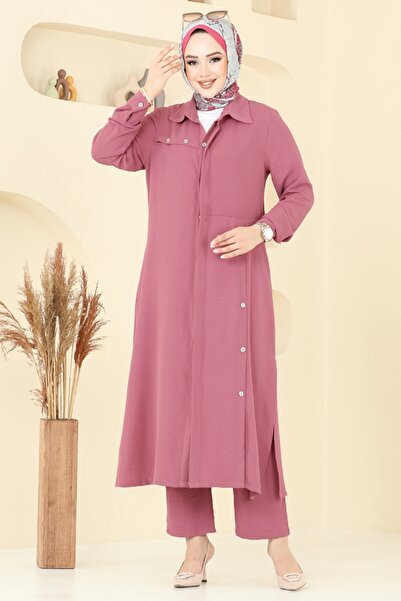 ModaMerve Yandan Yırtmaçlı Aerobin Takım 1972TRT545-MS Gül Kurusu