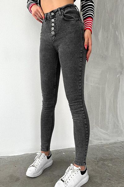 FashionForYou Sibel women's jeans, slim fit with high waist and elastic texture, Dark gray, 38