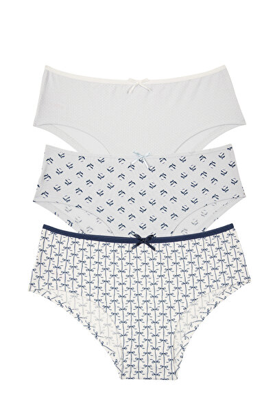 SUWEN 3'lü Pamuklu Desenli Normal Bel Hipster Külot