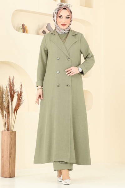 ModaMerve Kruvaze Yaka Üçlü Takım 2653SL432-MS Çağla