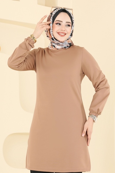 ModaMerve Manşeti Lastikli Tesettür Takım 2670SL432-MS Koyu Vizyon&Siyah