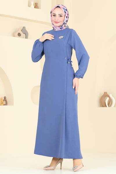 ModaMerve Side Tie Aerobin Dress 3001Bm387-Ms Indigo