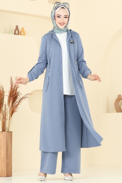ModaMerve Arma Detay Tesettür Takım 2673SL432-MS Bebe Mavisi
