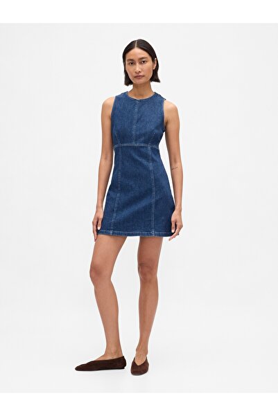 GAP Kadın Koyu Mavi Denim Mini Shift Elbise