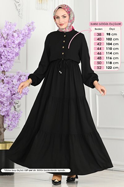 ModaMerve Beli Tünelli Viskon Elbise 1126BG354-MS Siyah