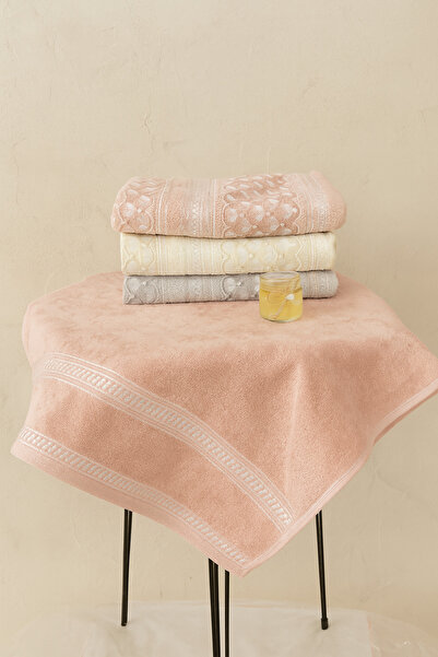 Teksev Pelin 3-Piece Dowry Hand and Face Towel 100% Cotton, Velvet Textured, Lace & Laced