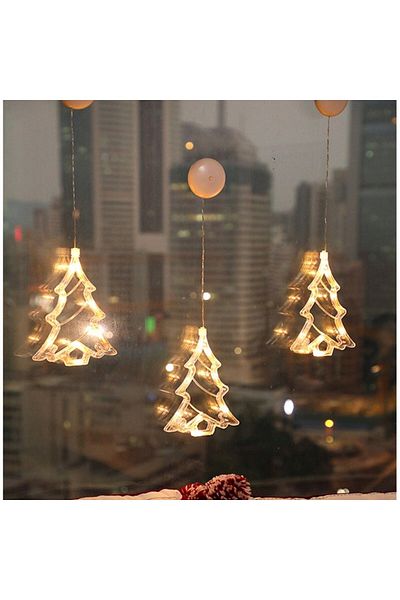 Teo Decoratiune de Craciun Luminoasa in forma de Brad, 21x13 cm, cu Ventuza, Alb Cald,