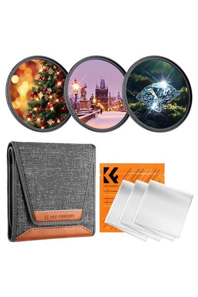 K&F CONCEPT 49mm Yıldız / Star 3 lü SET / 4+6+8 Points Cross Screen Starburst...