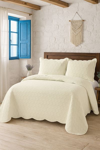 Evimcim Double Bedspread Set with Flounced Edge 260X240 cm and 2 Cases 50X70 cm