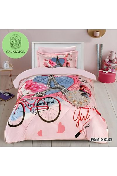 SUMAKA Kids Bedspread - Paris Love - Set of 4 Pieces Print Quilt (comforter) Set - Velvet Lined with Fur