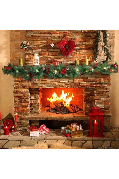 Teo Christmas Garland, Artificial Fir Tree with Decorations, Battery Operated, 50 LEDs, 270 cm, Green