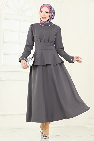 ModaMerve Yakası Taşlı Etekli Takım 2683SL432-MS Antrasit