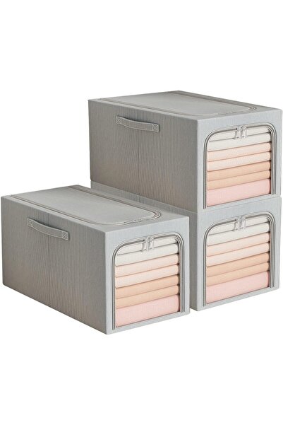 dalip Storage Box, Flippy, 31L, Linen and Cotton, Foldable, Steel Frame, 45 x 30 x 23 cm, Smoky Blue