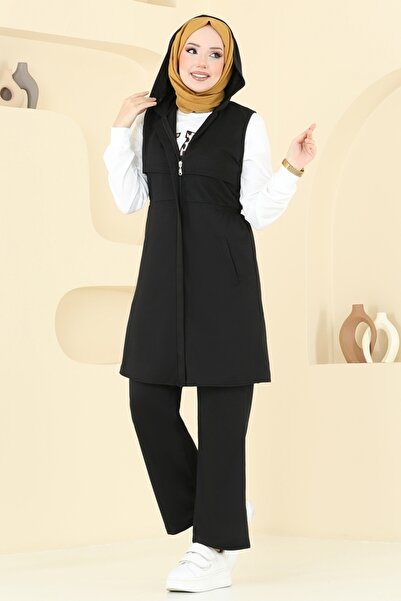 ModaMerve Leopar Detaylı Üçlü Takım 2619SL432-MS Ekru&Siyah