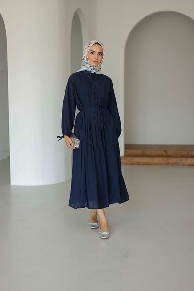 MOONSC Ribbed Cotton Linen Dress with Lining