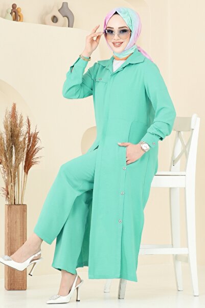 ModaMerve Yandan Yırtmaçlı Aerobin Takım 1972TRT545-MS Su Yeşili