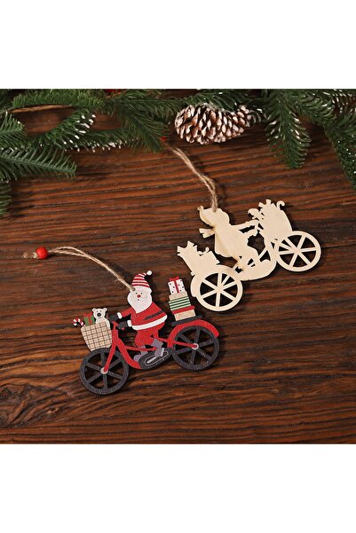 Teo Wooden Christmas Decoration, with String for Hanging on the Tree, Santa Claus on a Bicycle Model, 1