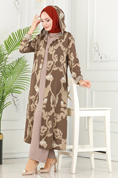 ModaMerve Desenli Üçlü Viskon Takım 4026BG354-MS Koyu Vizyon&Vizyon