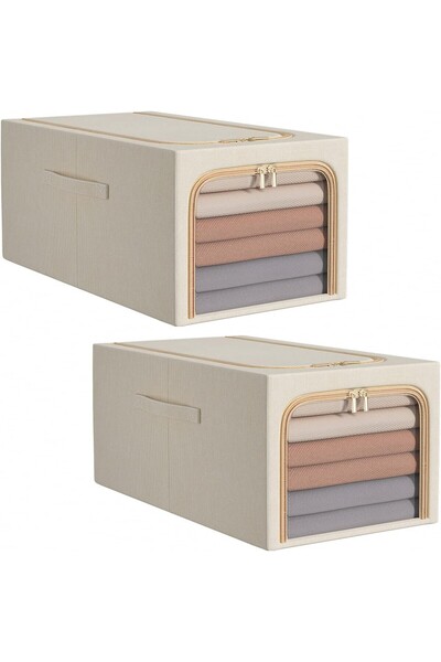 dalip Storage Box, Flippy, 31L, Cotton and Linen, Foldable, Steel Frame, 45 x 30 x 23 cm, Khaki