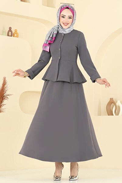 ModaMerve Önden Düğmeli Etekli Takım 2677SL432-MS Antrasit
