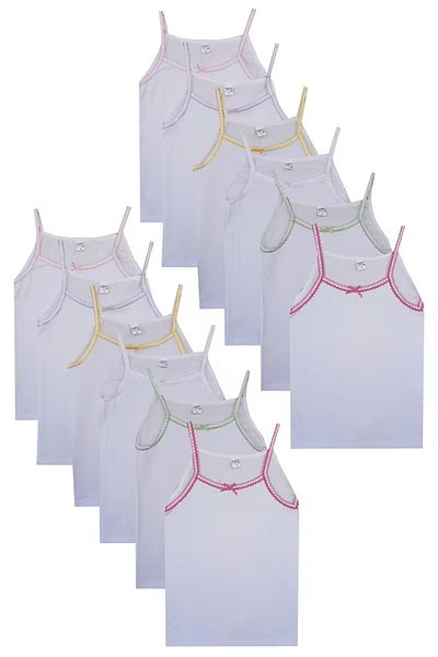 BEYAZTOPTAN 100% Cotton Girl's 6-Pack White Rope Hanging Underwear (6 Pieces of Patterned Slip Gift)