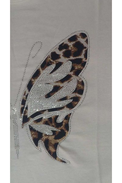 Sarisa Viscose Butterfly Printed Stone Embroidered T-Shirt