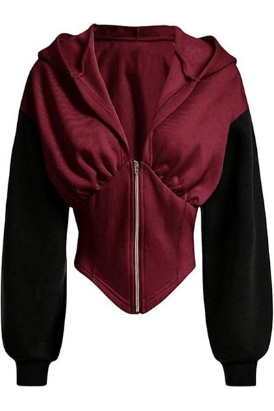1blood Red Long Sleeve Corset Cutout Zipper Cardigan
