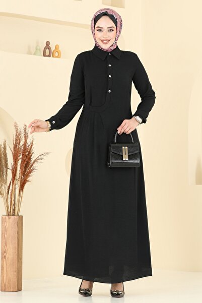 ModaMerve Half Button Aerobin Dress 3654Mh427-Ms Black