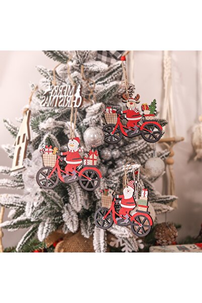 Teo Wooden Christmas Decoration, with String for Hanging on the Tree, Reindeer on a Bicycle Pattern, 10.3x11.5