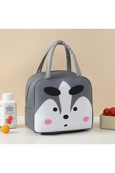 Flippy Cooler Bag for Kids, Oxford Cloth, 22x14x19 cm, Fox Pattern, Gray