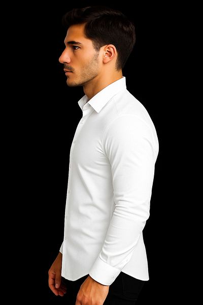 BYBÜLENT Men's White Long Sleeve Cotton Satin Special Production Premium Quality Shirt