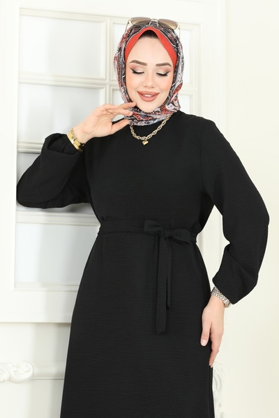 ModaMerve Manşetli Lastikli Aerobin Elbise 5003MDA386-MS Siyah