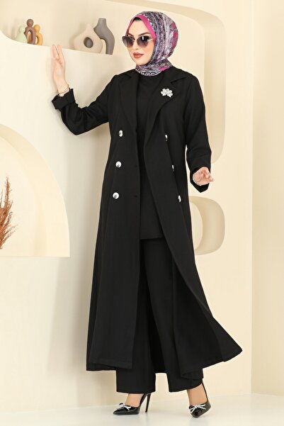 ModaMerve Kruvaze Yaka Üçlü Takım 2653SL432-MS Siyah