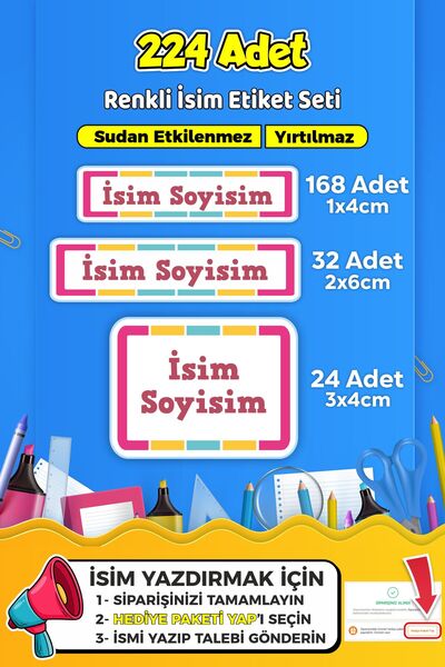 SB store Okul Kreş Kişiye Özel isim Etiket Seti - Model 592