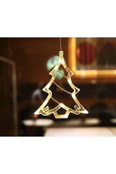 Teo Decoratiune de Craciun Luminoasa in forma de Brad, 21x13 cm, cu Ventuza, Alb Cald,