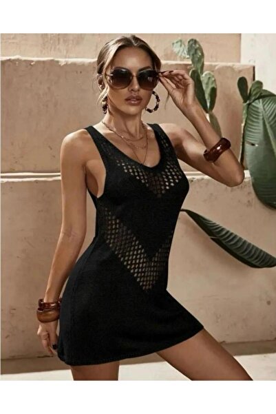 Generic Brand Mini rochie de plajă tricotată fără mâneci pentru femei