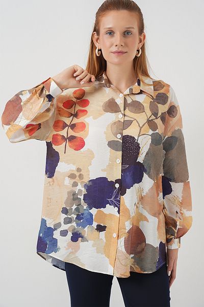Bigdart Women's Patterned Overize Shirt Tunic 5971 - Navy Blue