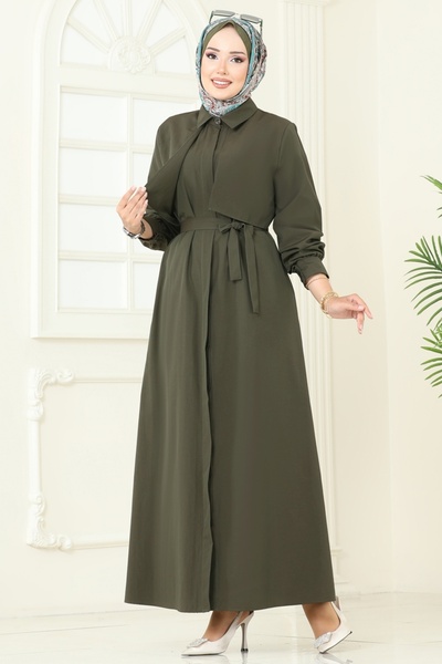ModaMerve Bolero Detail Dress Ferace 7010Uz662-Ms Khaki