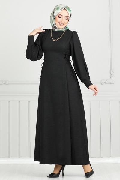 ModaMerve Side Lace Hijab Dress 5962Bsk463-Ms Black