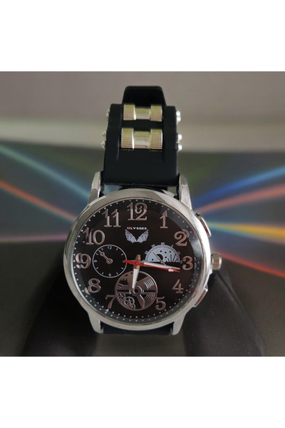 OEM Men's Watch, Quartz Mechanism, Analog Display, Black Silicone Strap with Silver Details