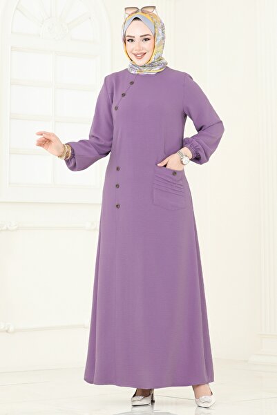 ModaMerve Accessory Button Aerobin Dress 9011S324-Ms Lilac