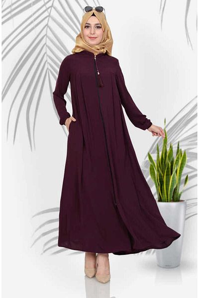 Skygo Medina Silk Hijab Pleat Detailed Ferace MC0165 Purple