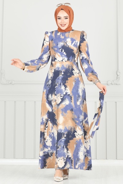 ModaMerve Patterned Dress with Elastic Cuffs 9034S324-Ms Vision