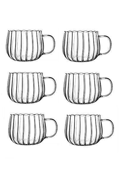 MİS KİTCHEN 6 Pcs Striped Coffee Cup Glass Cup 400 ml