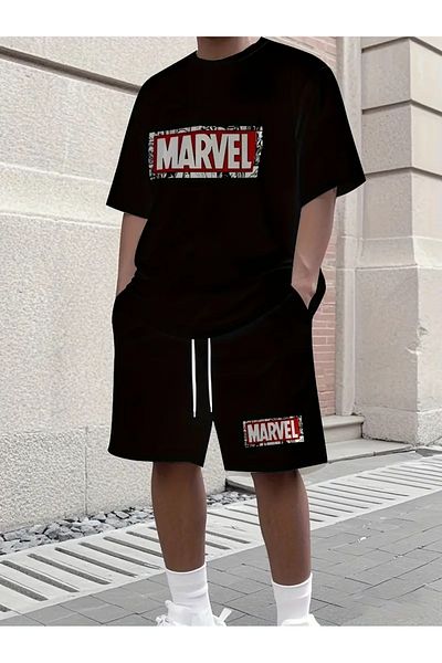 AEMİ Men's Printed Oversize T-Shirt Shorts Set