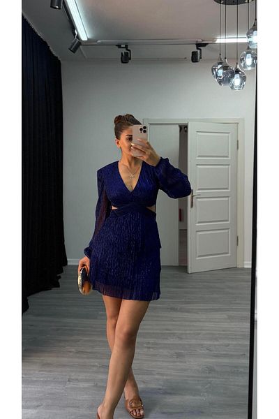 Daves Low Waist Glitter Fabric Evening Dress
