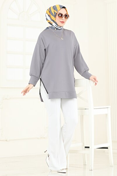 ModaMerve Zincir Detaylı İkili Takım 7225AYD574-MS Gri&Ekru