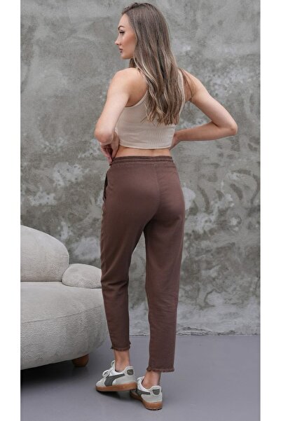 Rich Star Tasseled Narrow Leg Linen Trousers with Elastic Waist